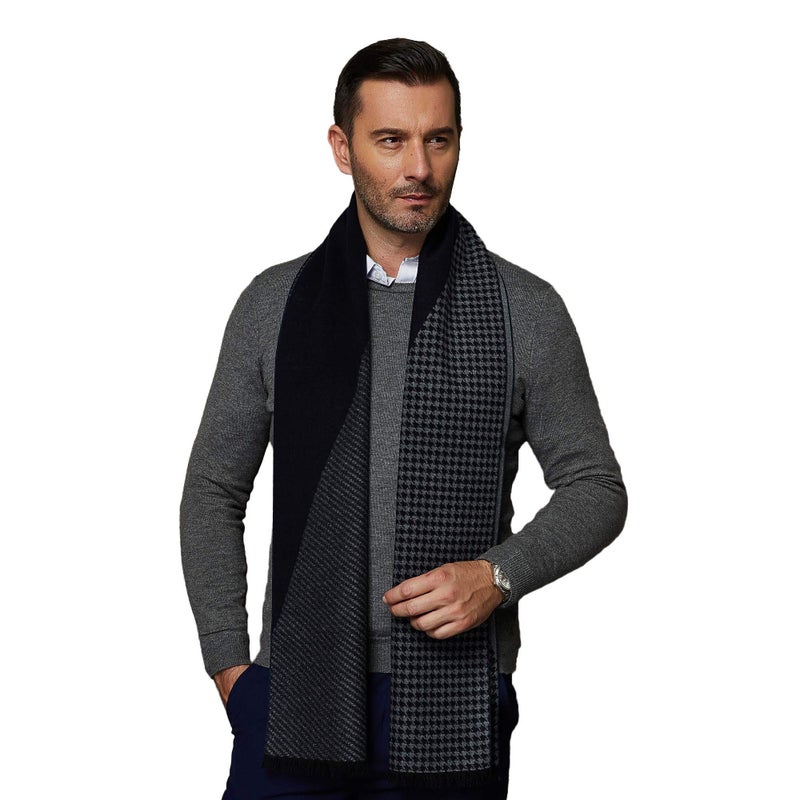 CUDDLE DREAMS Men's Silk Scarves, 100% Mulberry Silk Brushed, Luxuriously Soft (Navy Gray Houndstooth) - Image 2